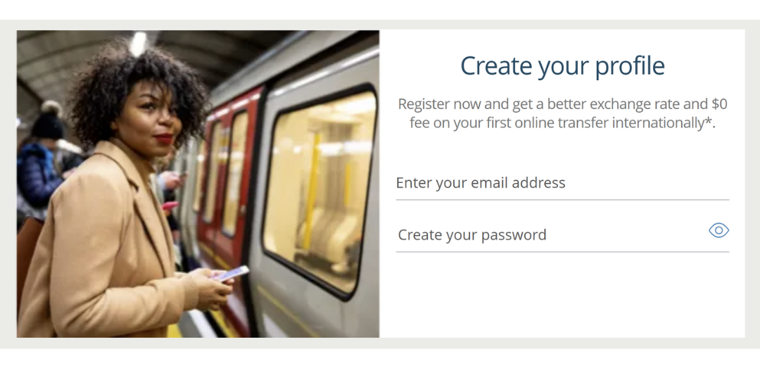 Western Union sign-up screen