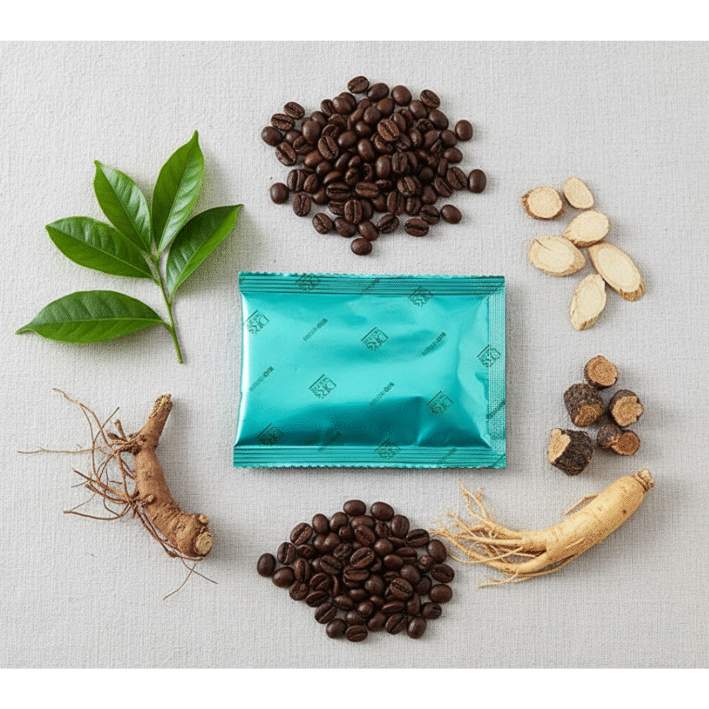 Natural ingredients including Tongkat Ali, Ginseng, and Dong Quai, thoughtfully blended in DR’s Secret Bio Herbs Coffee for men's enhanced wellness.